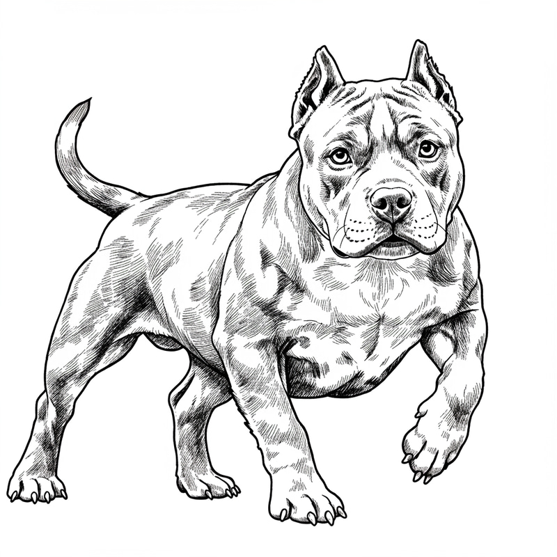 Young American Bully Drawing in Black and White Young American Bully Drawing in Black and White