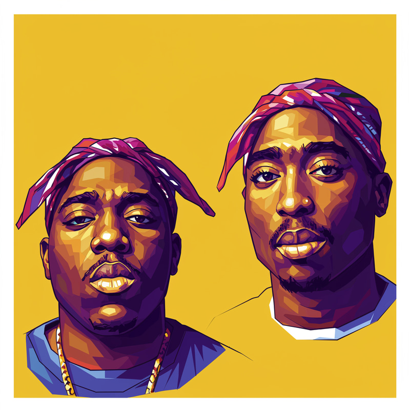 Biggie & Tupac Stained Glass Pop Art Portrait