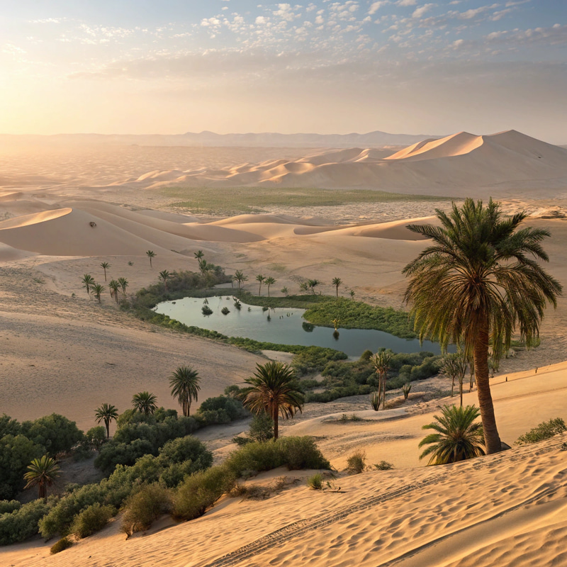 Stunning Desert Sunrise with Oasis