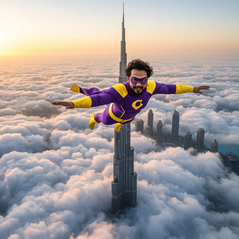 Superhero in Dubai: Flying Near Burj Khalifa Superhero in Dubai: Flying Near Burj Khalifa