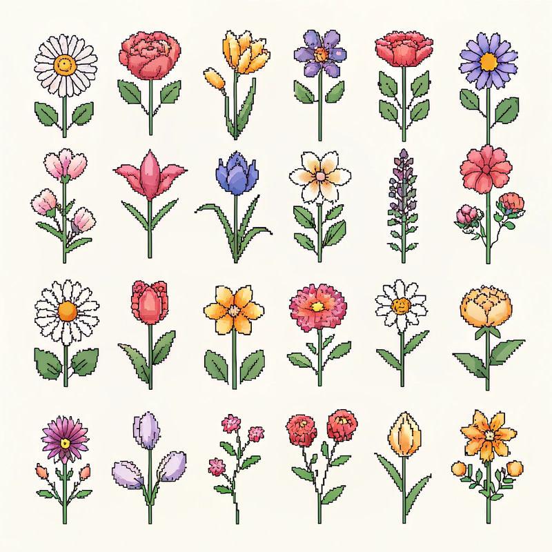 Pixel Art Flower Sprite Sheet - 32x32 Resolution Pixel Art Flower Sprite Sheet - 32x32 Resolution