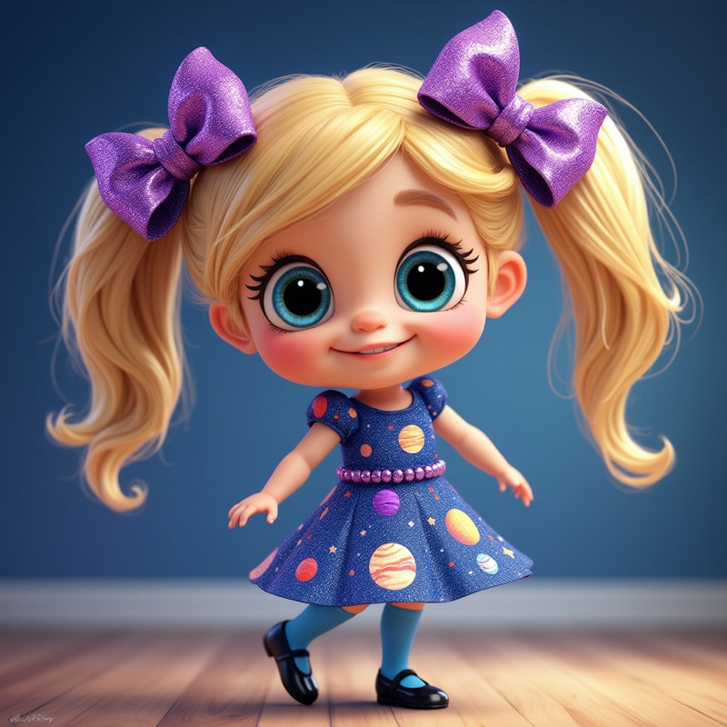 Happy Go Lucky Girl in Space-Themed Dress Happy Go Lucky Girl in Space-Themed Dress