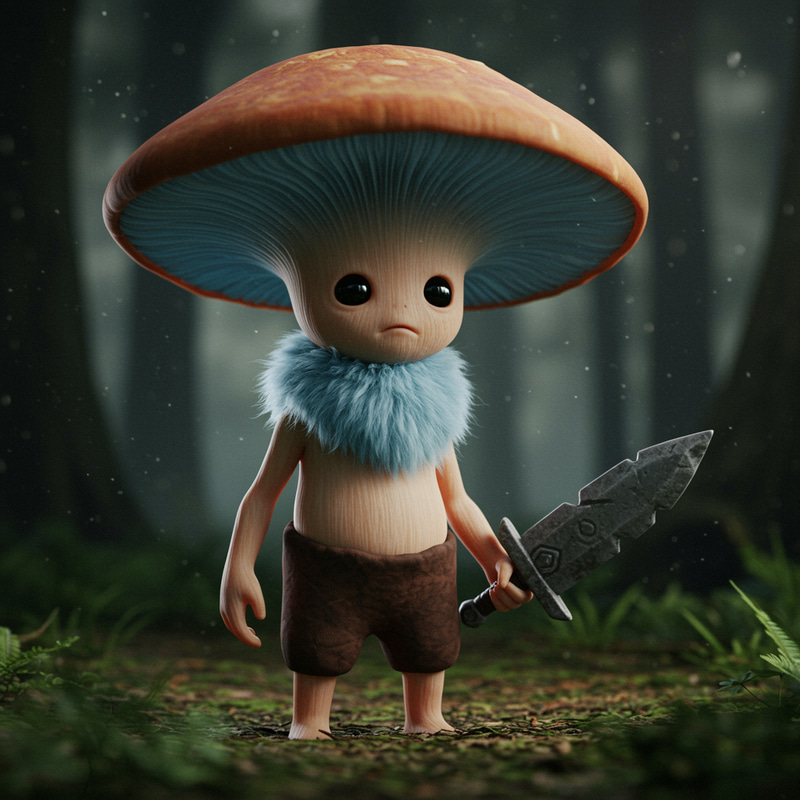 Myconid Character Design: Mushroom Man with Stone Sword Myconid Character Design: Mushroom Man with Stone Sword
