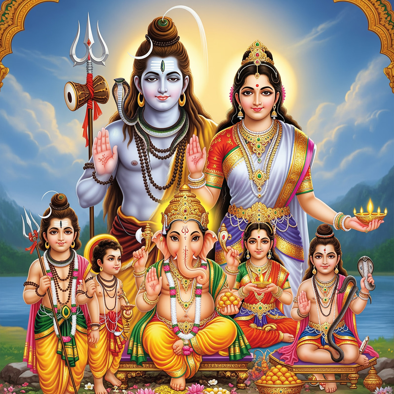 Divine Family Portrait of Lord Shiva & Goddess Parvati