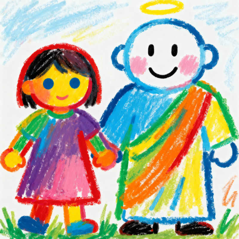 Childlike Drawing of a Girl with a Dog Childlike Drawing of a Girl with a Dog