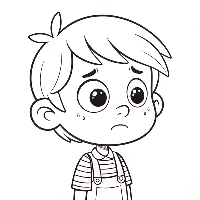 Simple Coloring Page for Kids - Worried Little Boy Simple Coloring Page for Kids - Worried Little Boy