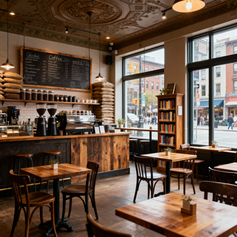 Cozy Custom Coffee Shop with Unique Design