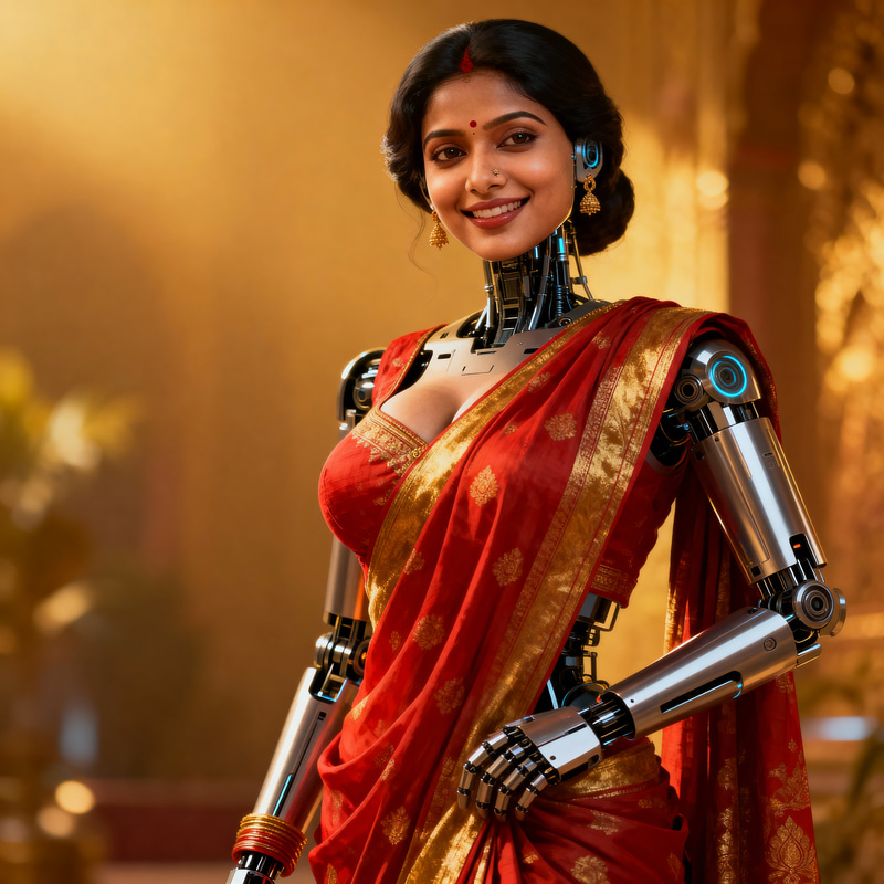 Beautiful Robot Indian Woman Portrait