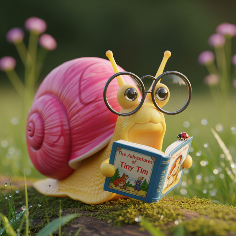 Kawaii Snail with Glasses Reading a Book Kawaii Snail with Glasses Reading a Book