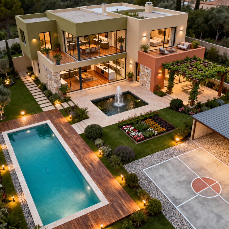 Modern 300m² House Plan with Pool and Garden