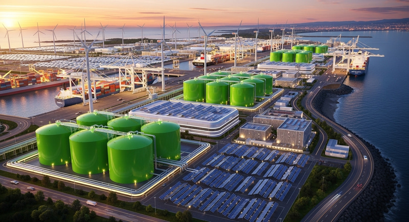 Modern Coastal Port with Green Energy Solutions Modern Coastal Port with Green Energy Solutions
