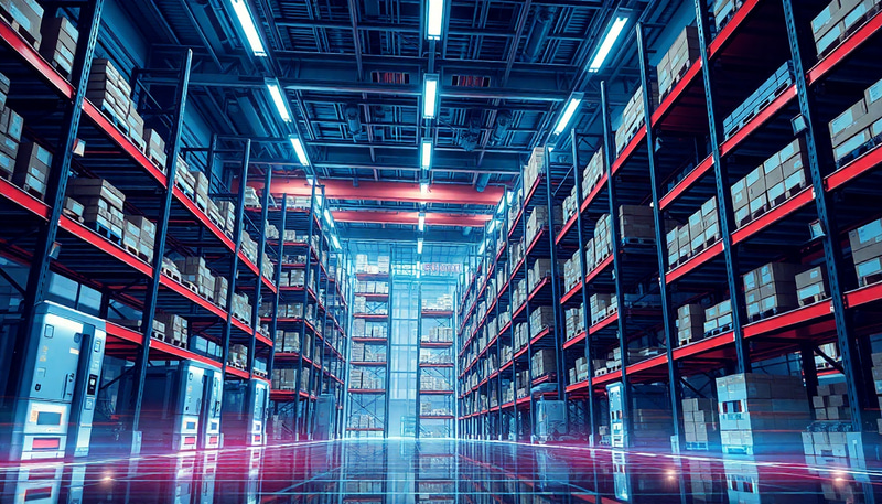 Futuristic AI Robots in Cyberpunk Warehouse Futuristic AI Robots in Cyberpunk Warehouse