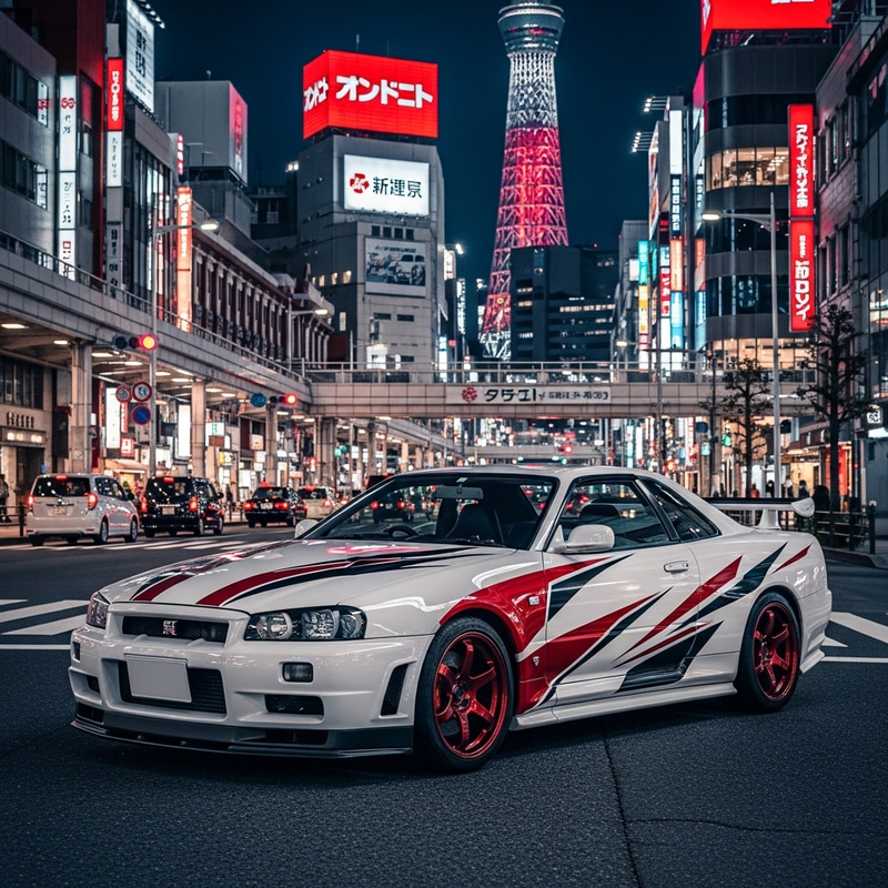 Nissan GTR34 in Japan: Red and Black Wrap Nissan GTR34 in Japan: Red and Black Wrap