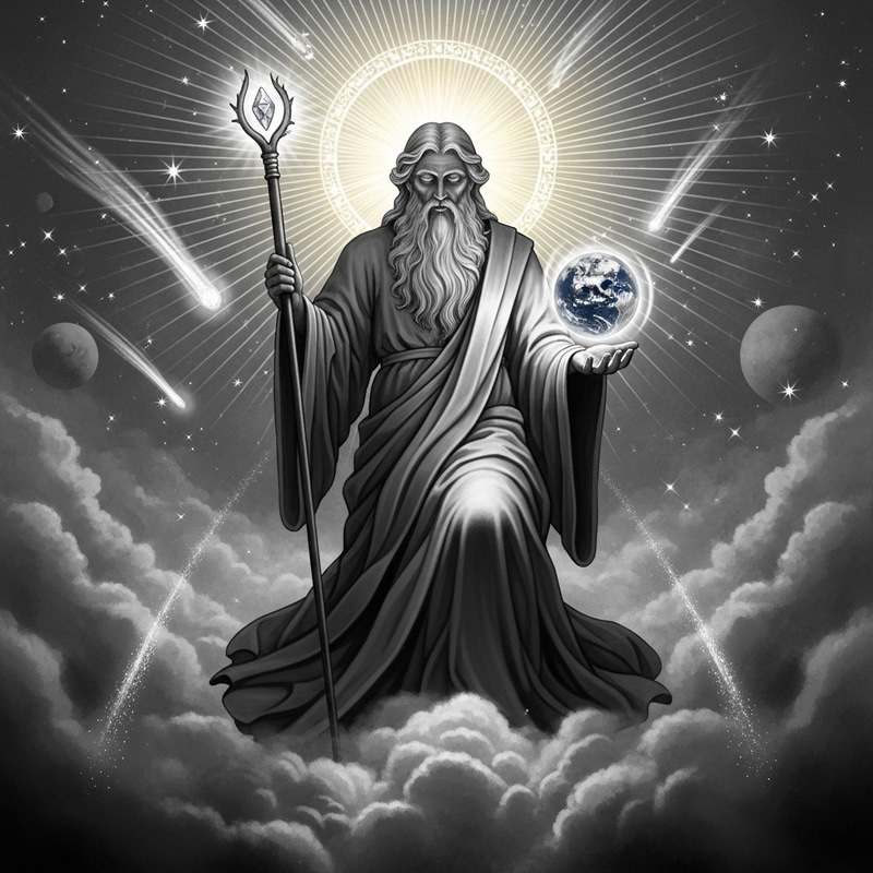 Majestic God-Like Figure Above the Clouds Majestic God-Like Figure Above the Clouds