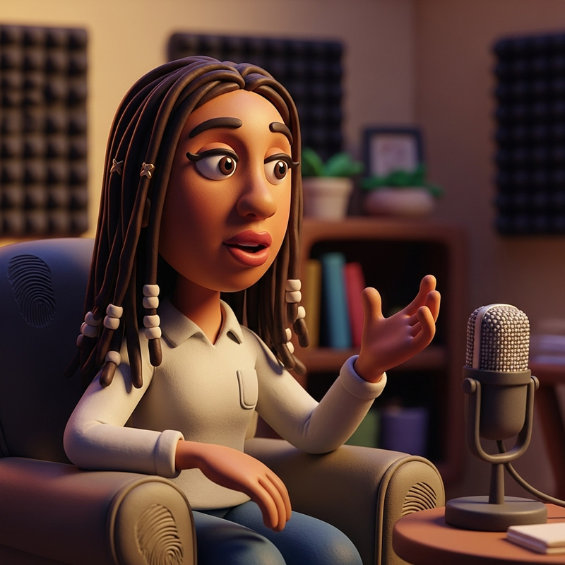 Claymation Podcast Host: A Young Brown Woman Claymation Podcast Host: A Young Brown Woman