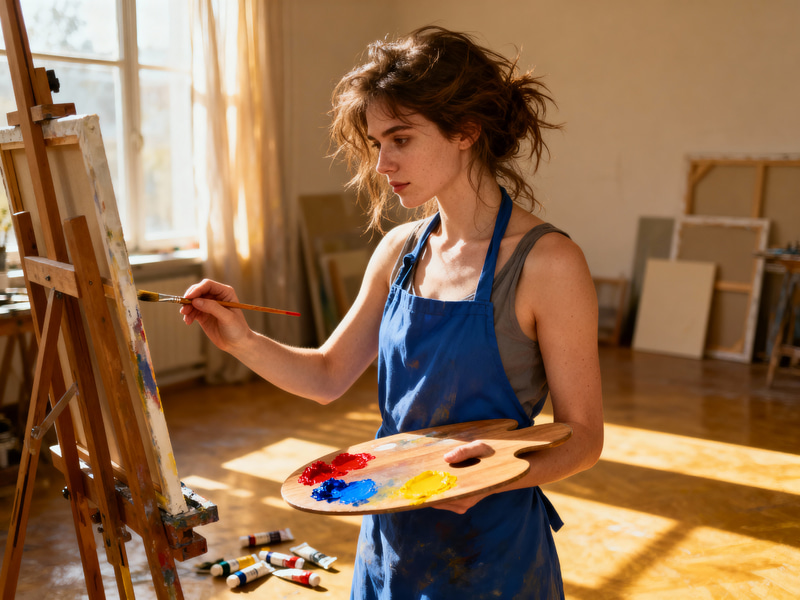 Photorealistic Artist Painting with Palette Photorealistic Artist Painting with Palette