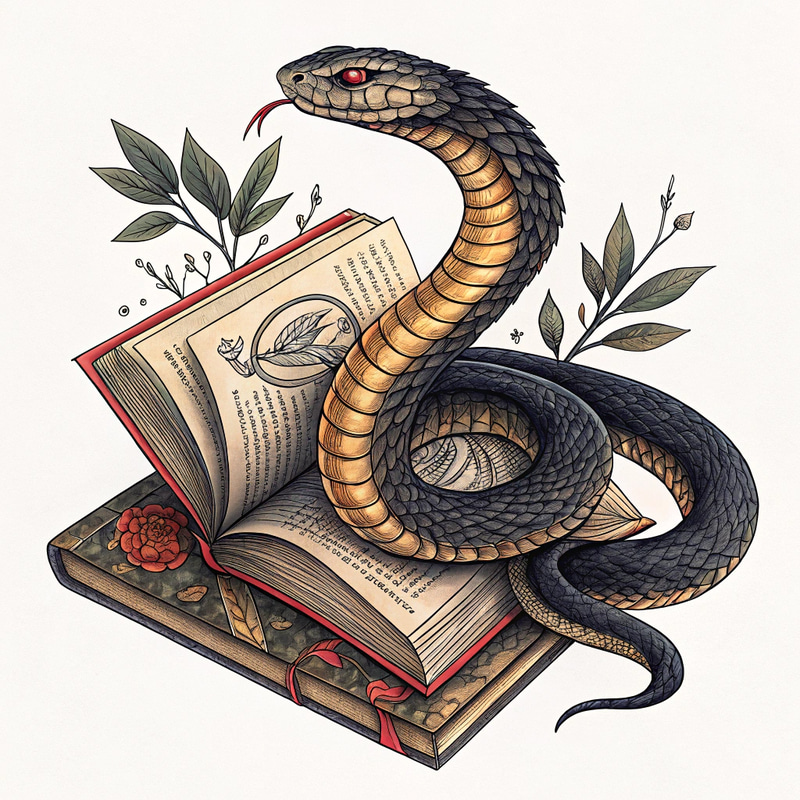 Snake Tattoo Wrapped Around an Open Book Snake Tattoo Wrapped Around an Open Book