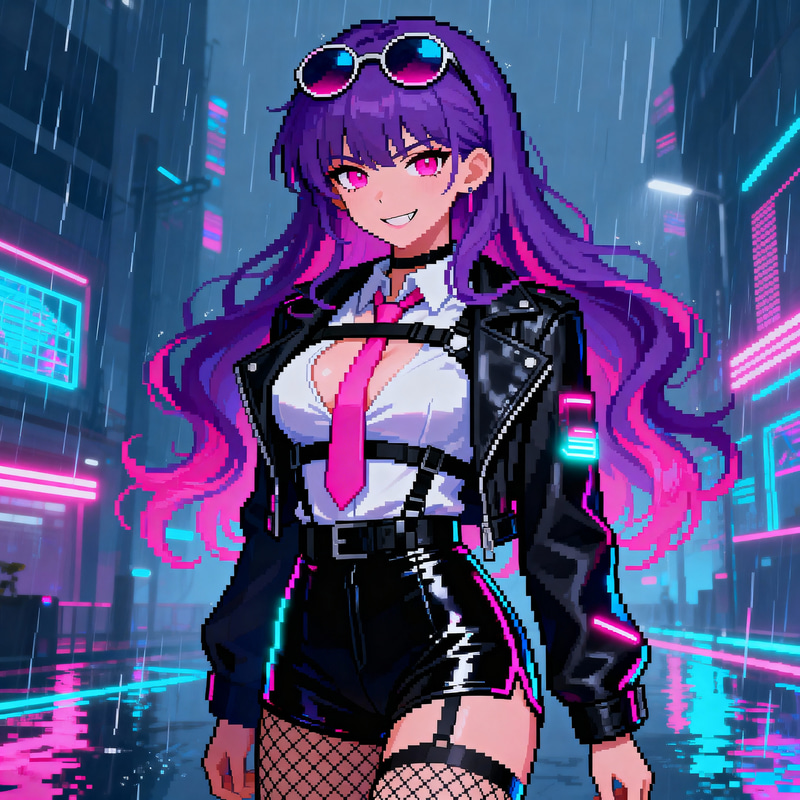 Cyberpunk Anime Girl Pixel Art - Vibrant Neon Style Cyberpunk Anime Girl Pixel Art - Vibrant Neon Style