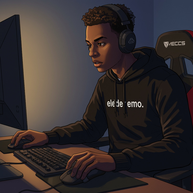 Young Black Gamer Focused on Gameplay