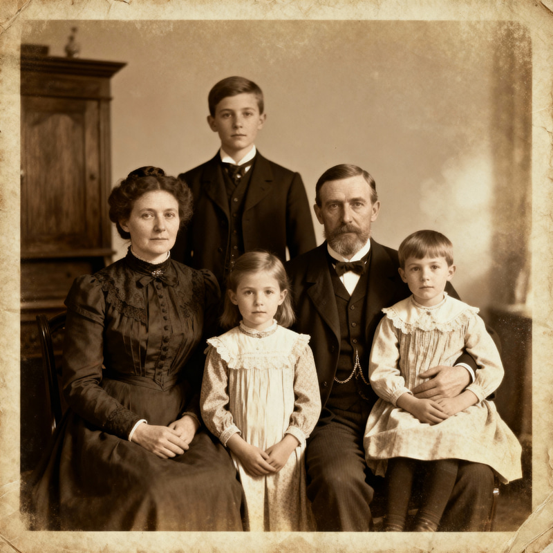 Restored Vintage Family Photograph - Enhance Your Memories
