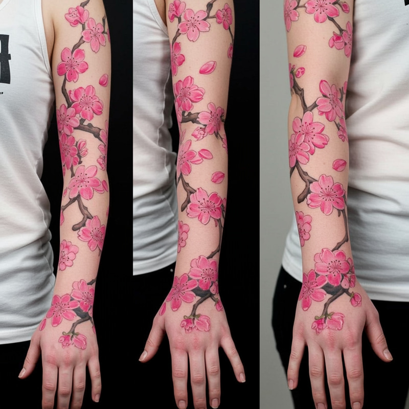 Sakura Tree Pink Full Sleeve Tattoo Designs