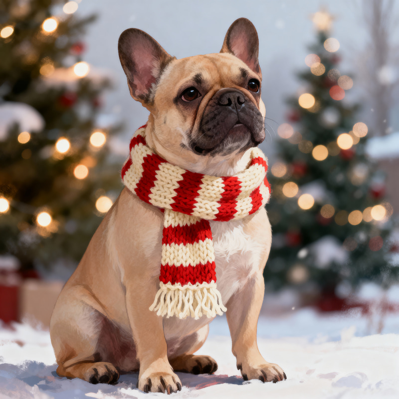 Adorable French Bulldog in Cozy Winter Scarf Adorable French Bulldog in Cozy Winter Scarf