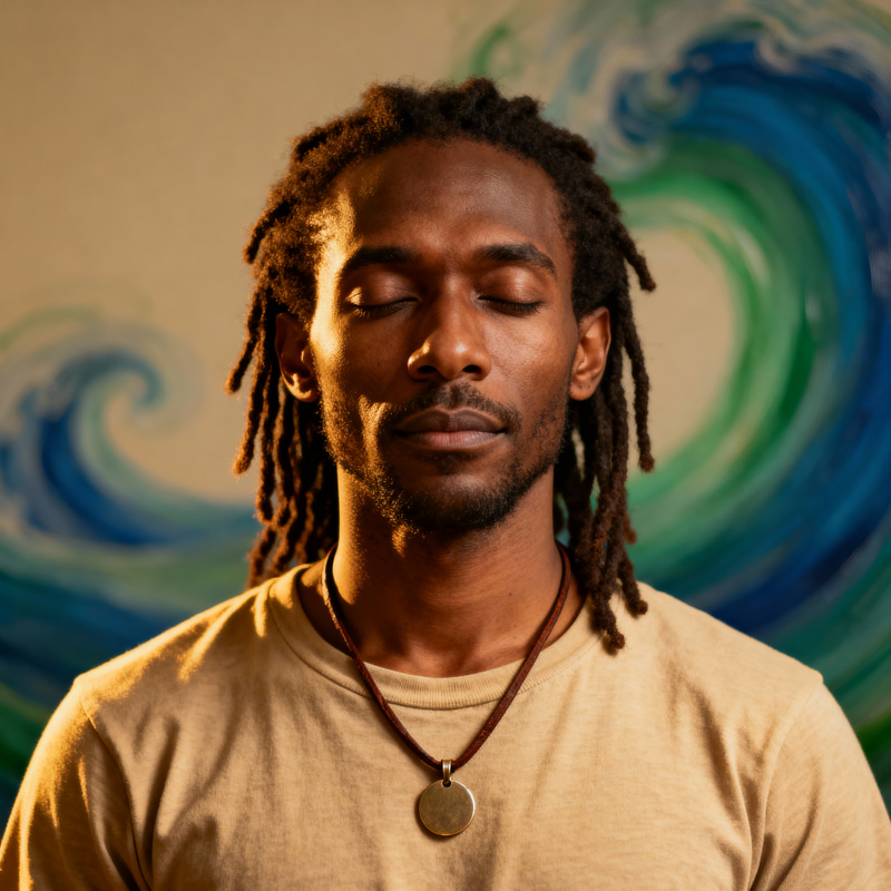 Serene Portrait of a Dark-Skinned Man with Dreadlocks Serene Portrait of a Dark-Skinned Man with Dreadlocks
