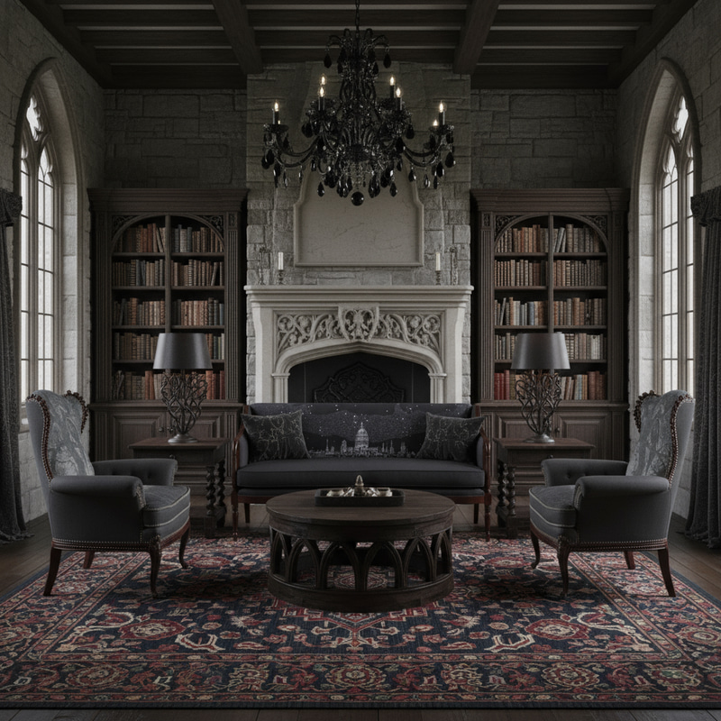 Gothic Style 300 sq ft Sitting Room Design Ideas