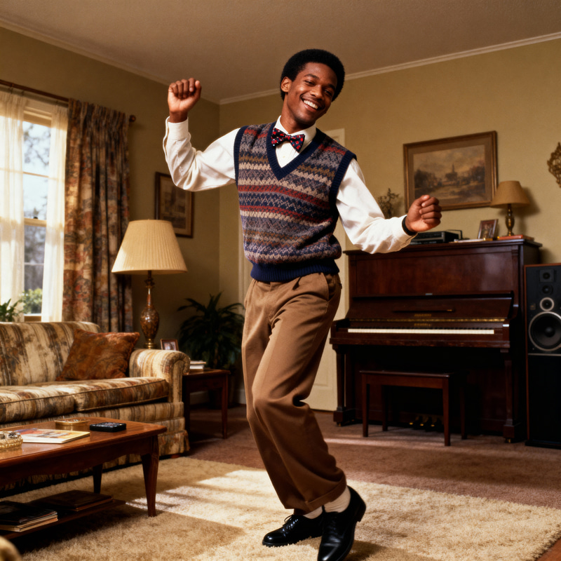 Joyful 90s Living Room Dance Scene