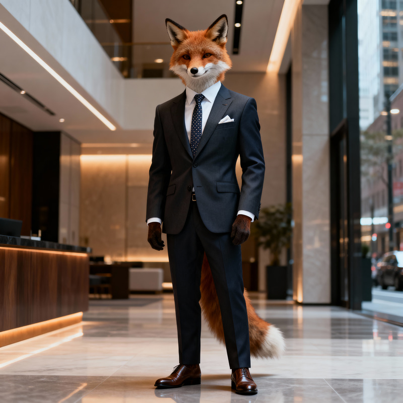 Stylish Anthropomorphic Fox in Urban Suit Stylish Anthropomorphic Fox in Urban Suit