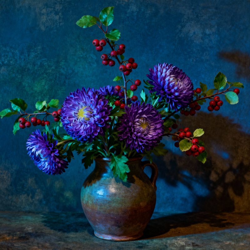 Vibrant Hawthorne and Chrysanthemums Still Life Vibrant Hawthorne and Chrysanthemums Still Life