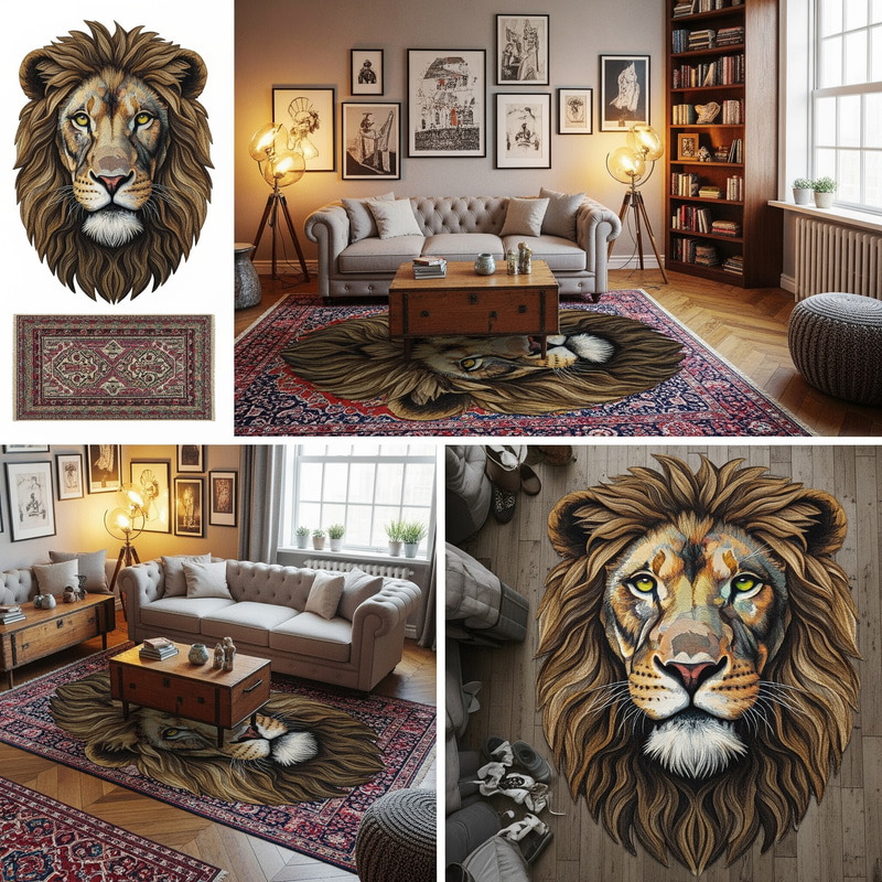 Luxury 3D Lion Face Rug for Elegant Living Rooms
