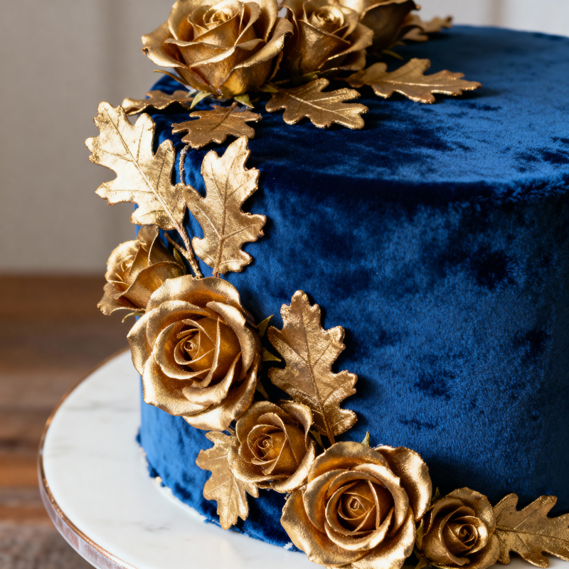 Royal Blue Cake with Gold Accents