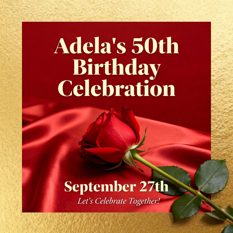 Adela's 50th Birthday Invite - Elegant Red Rose Theme Adela's 50th Birthday Invite - Elegant Red Rose Theme