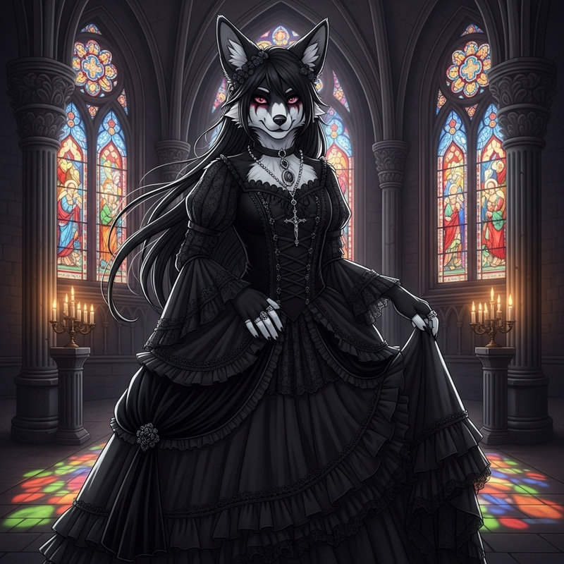 Gothic Furry Art in Elegant Dress Gothic Furry Art in Elegant Dress