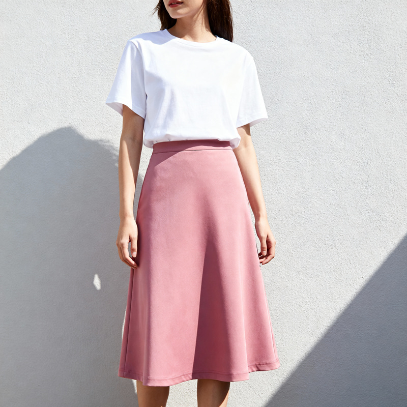Woman in T-shirt and Pink Skirt Fashion