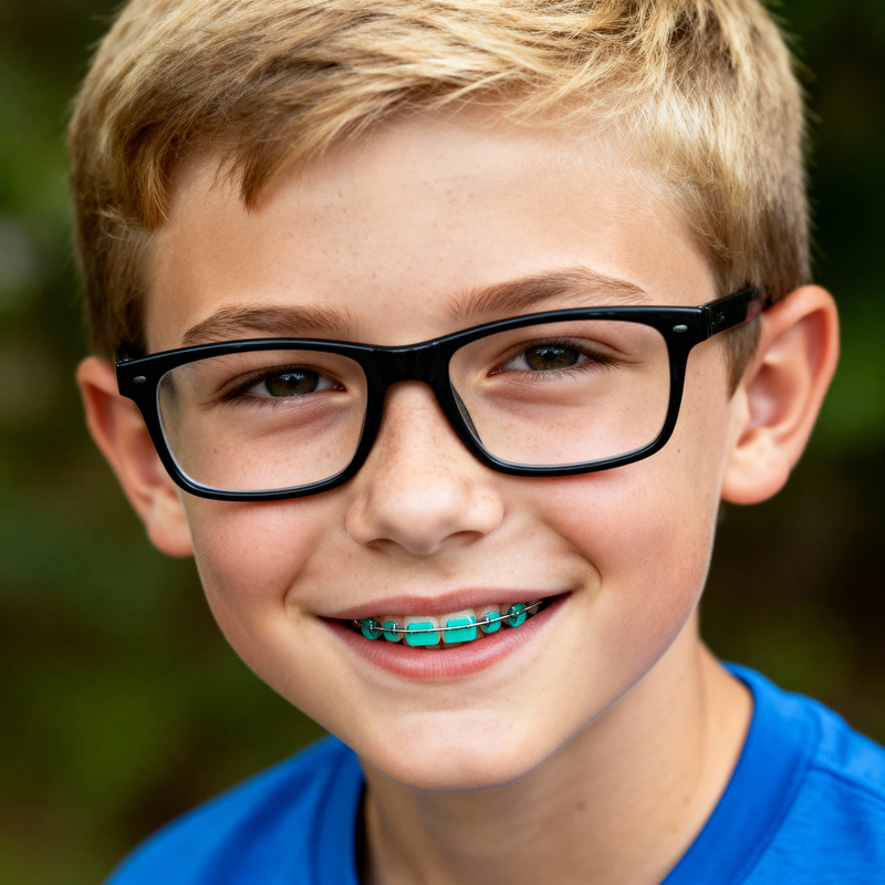 Blonde Boy with Glasses and Teal Braces - 12 Years Old Blonde Boy with Glasses and Teal Braces - 12 Years Old