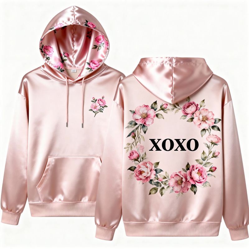 Trendy Floral Hoodie with Silk Fabric - XOXO Design