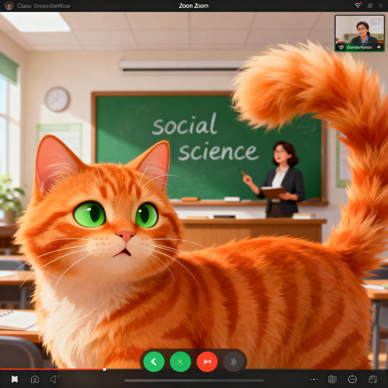 Playful Orange Tabby Cat in Zoom Class