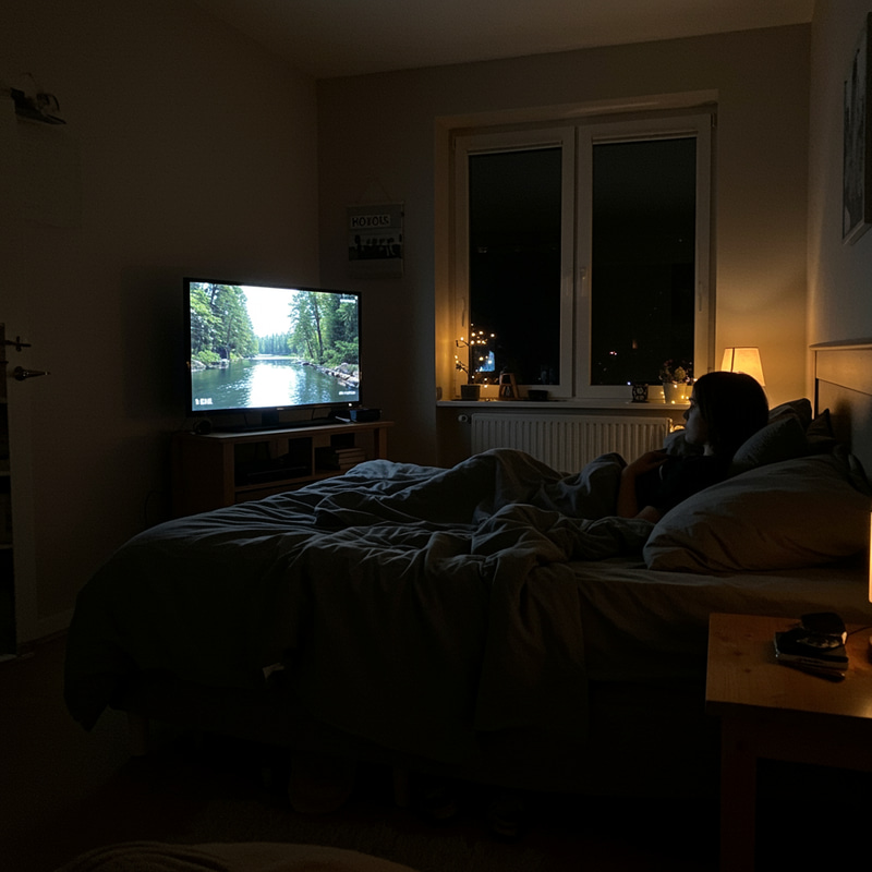 Cozy Night Time Bedroom with TV