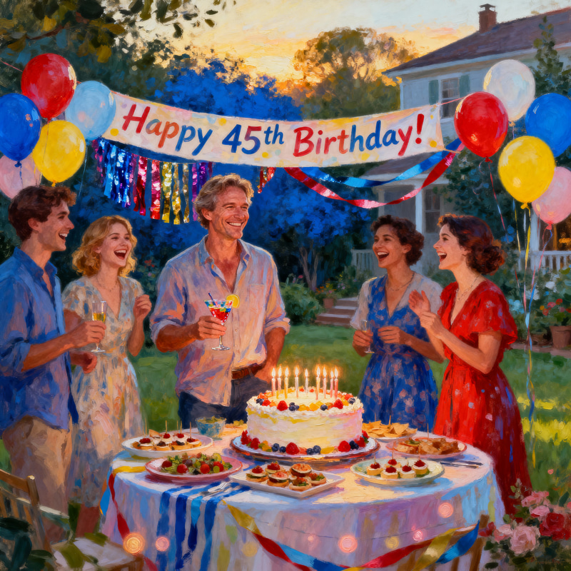 Vibrant 45th Birthday Celebration in Backyard Vibrant 45th Birthday Celebration in Backyard