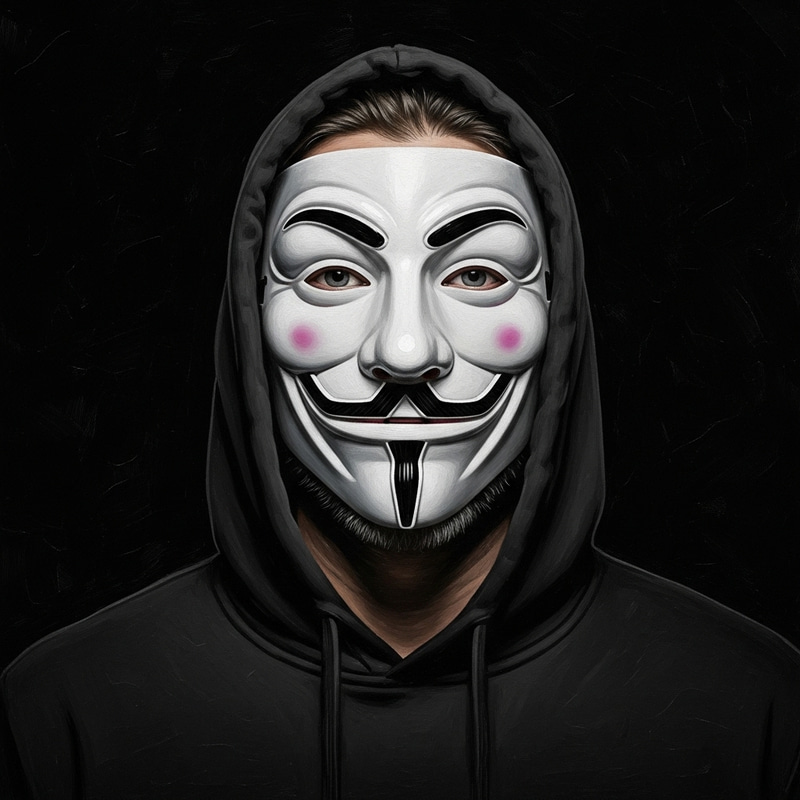 Hooded Man in Hacker Mask Portrait Art