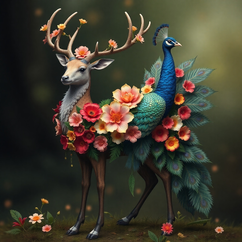 Enchanting Deer-Flower-Peacock Hybrid Creature Enchanting Deer-Flower-Peacock Hybrid Creature