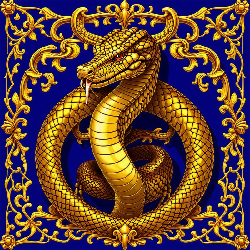 Regal Coat of Arms with Demi-Rampant Cobra in Golden Scales Regal Coat of Arms with Demi-Rampant Cobra in Golden Scales