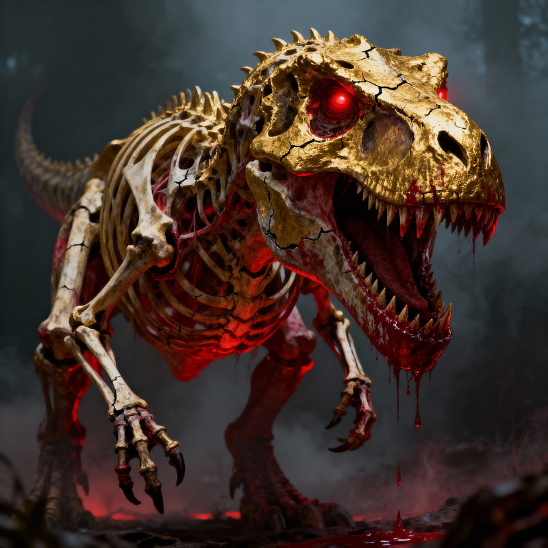 T-Rex Skull Monster with Red Eyes & Gold Details