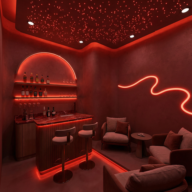 Cozy Bar Area with Relaxation Room & LED Lighting Cozy Bar Area with Relaxation Room & LED Lighting