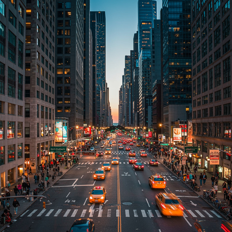 Vibrant Cityscape: Skyscrapers & Crowded Streets Vibrant Cityscape: Skyscrapers & Crowded Streets