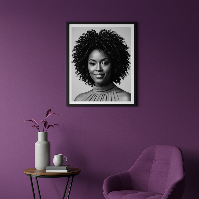Stunning Portrait of African American Woman on Purple Wall Stunning Portrait of African American Woman on Purple Wall