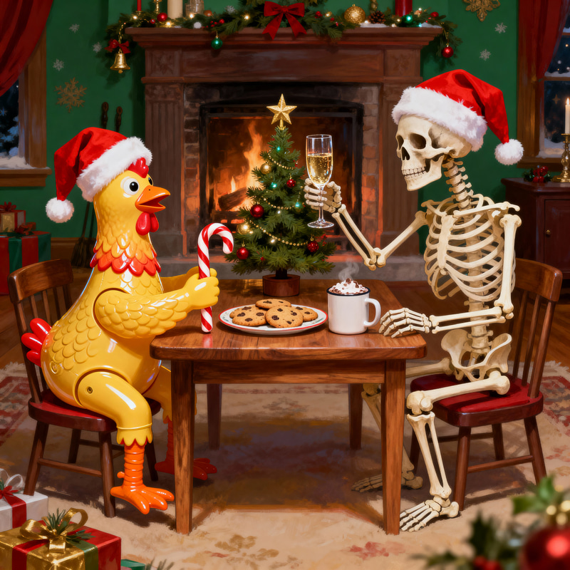Rubber Chicken & Skeleton: Unique Christmas Celebration Rubber Chicken & Skeleton: Unique Christmas Celebration