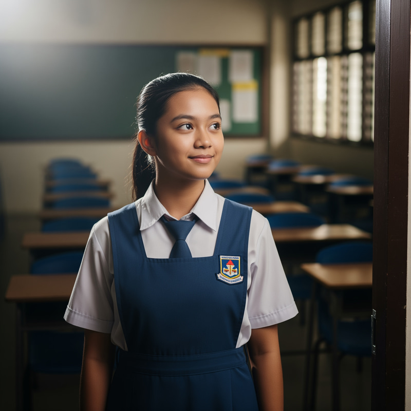 Hopeful Malay Schoolgirl in Morning Light